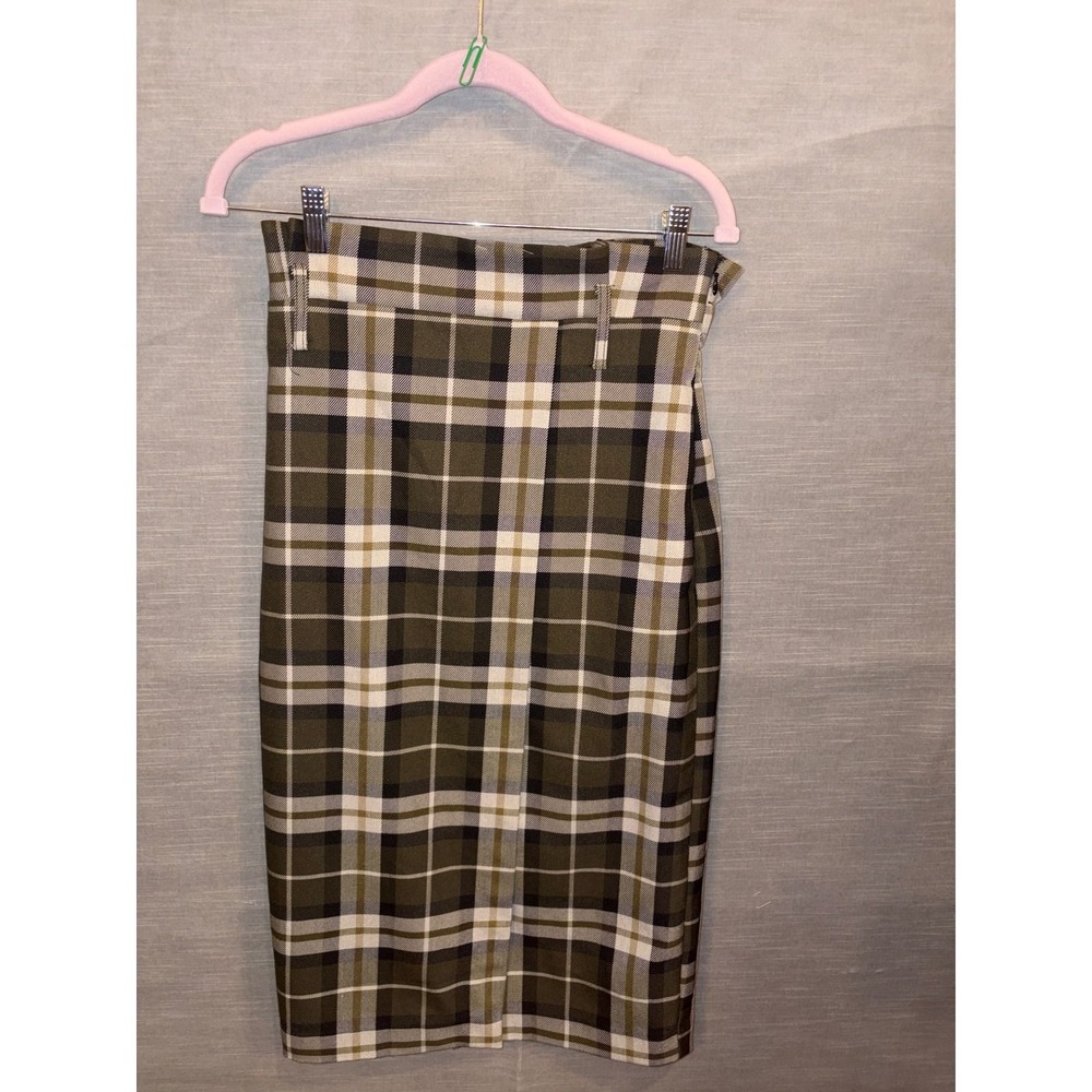 S 78 H&M Plaid Faux Wrap Midi Skirt | Dark Academia Preppy Office Size 6 - Picture 2 of 4